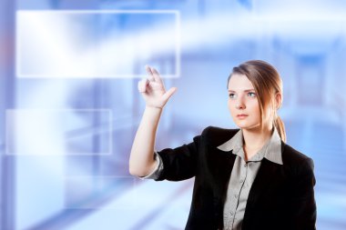 iş kadını parmak değmek yastık klavye dijital ışık ekran