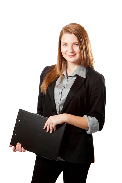 Mujer de negocios sostiene portapapeles — Foto de Stock