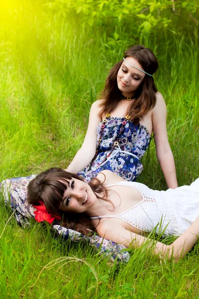 Young girls on the meadow — Stock Photo, Image