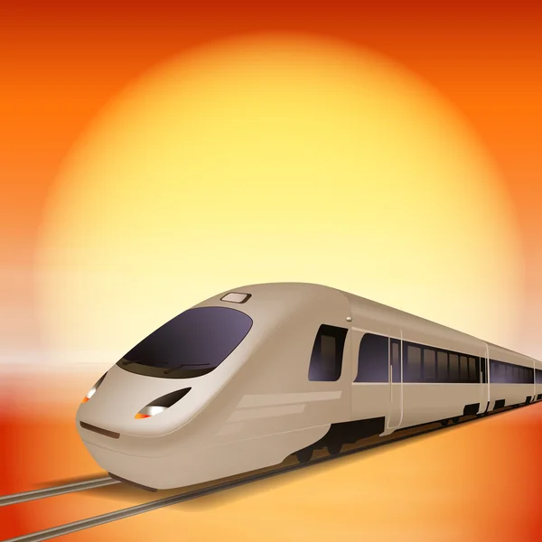 Train à grande vitesse. Heure du coucher du soleil . — Image vectorielle