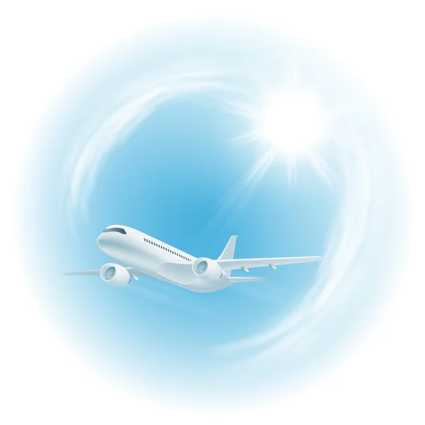 太陽と空に飛行機のイラスト — ストックベクタ