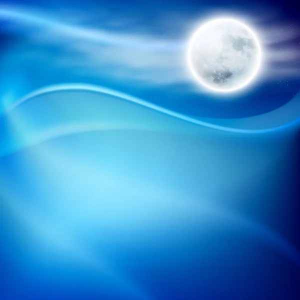 Onda de água à noite com lua cheia — Vetor de Stock