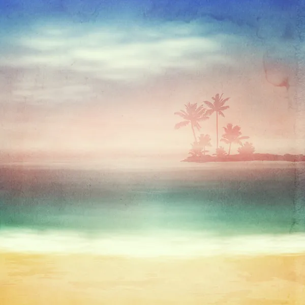 Plaj ve tropikal deniz ada ve palmiye ağaçları ile. — Stok fotoğraf