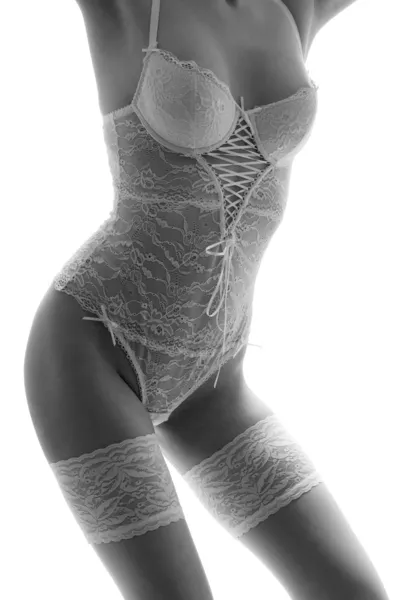 Mulher em lingerie branca — Fotografia de Stock