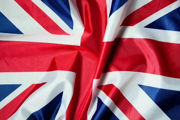Primer Plano Bandera Británica Ondulada Con Textura Tela — Foto de Stock