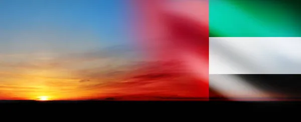 Vlajka Spojených Arabských Emirátů Vlající Proti Krásné Ranní Obloze Sae — Stock fotografie
