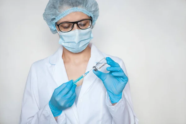 Doctor Nurse Scientist Hand Blue Gloves Holding Flu Measles Coronavirus — Stock Photo, Image