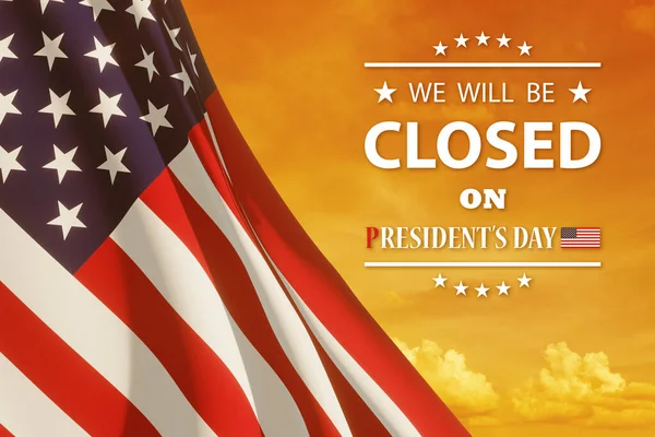 Desain Latar Belakang Hari Presiden Bendera Amerika Latar Langit Oranye — Stok Foto