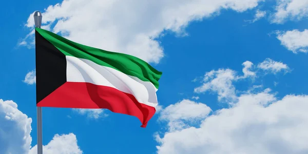 Флаг Кувейта Машущий Небе Государственный Флаг Кувейта Флагштоке Дню Независимости — стоковое фото