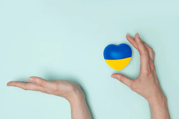 Ukrayna Nın Ulusal Bayrağını Kadın Ellerine Avuç Içlerine Bastıran Bir — Stok fotoğraf