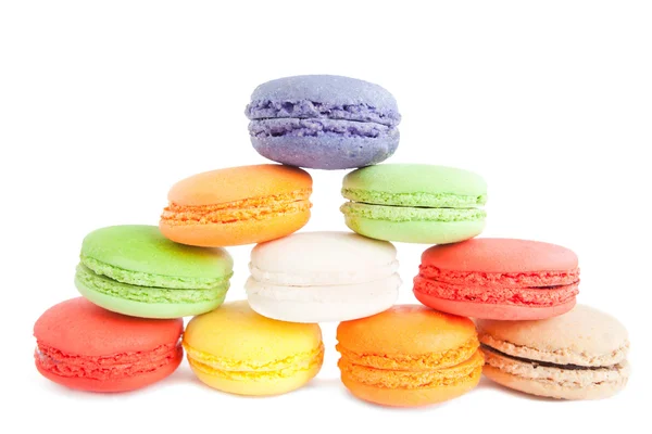 Sortiment av läckra och färgstarka franska macaron cookies och — Stockfoto