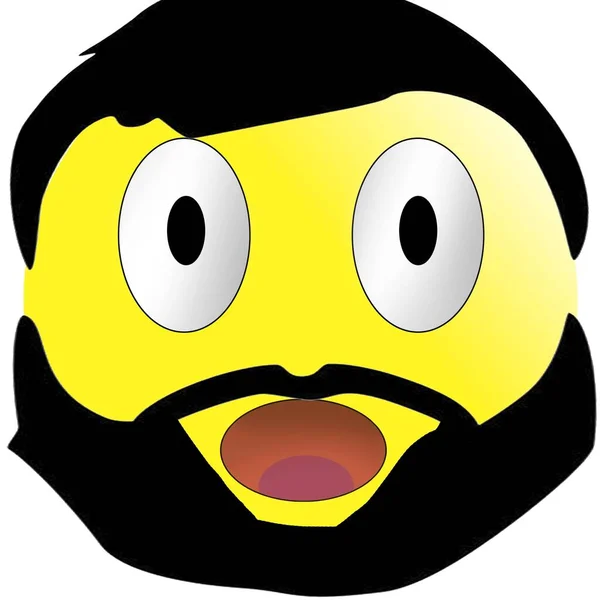 Yellow Smiling Emoticon Black Beard Isolate White Background — 스톡 사진