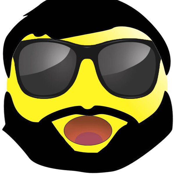икона смайлика. Модный смайлик. Эмотикон в солнечных очках с усами и бородой. Желтый символ.