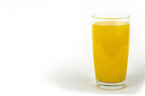 One Glass Glass Orange Juice White Background Right Side Frame — Stock Photo, Image