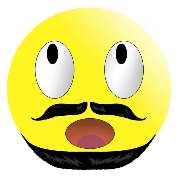 Yellow Emoticon Open Mouth Mustache Beard Isolate White Background — Stockfoto