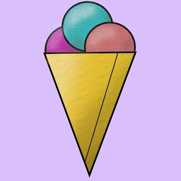 Purple Background Ice Cream Cone Cone Three Multi Colored Balls — Fotografia de Stock
