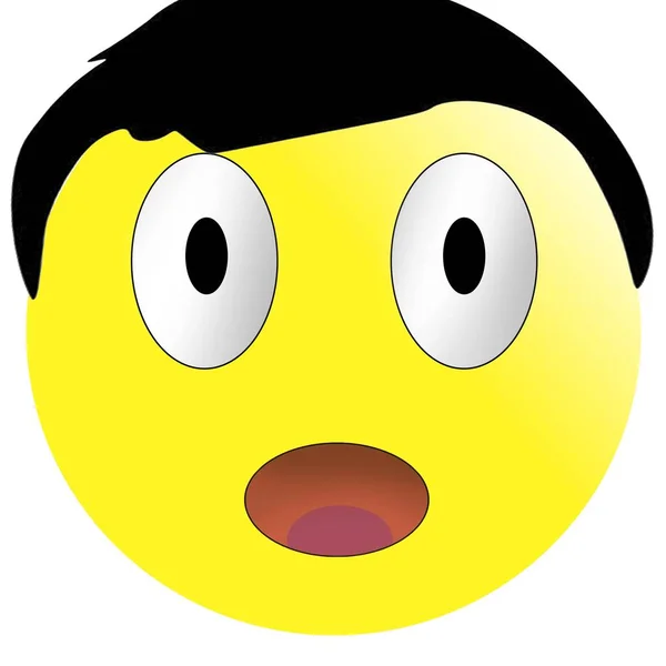 Žlutý Emotikon Černými Vlasy Účes Bílém Pozadí Izolovat — Stock fotografie