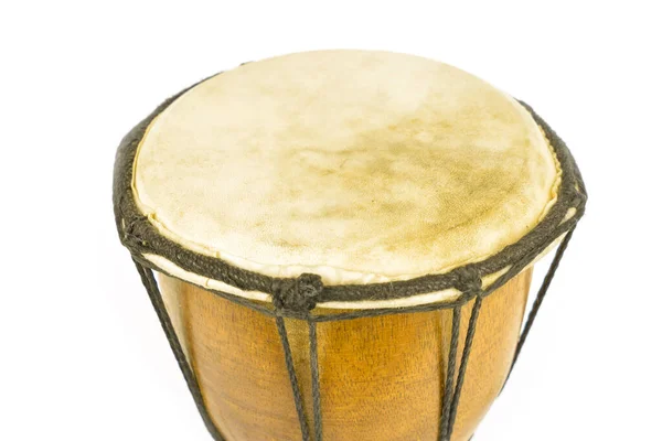 Ancient African Wooden Drum Stretched Leather Isolated White Background Isolate — Photo