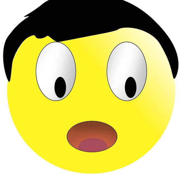 Žlutý Emotikon Černými Vlasy Účes Bílém Pozadí Izolovat — Stock fotografie