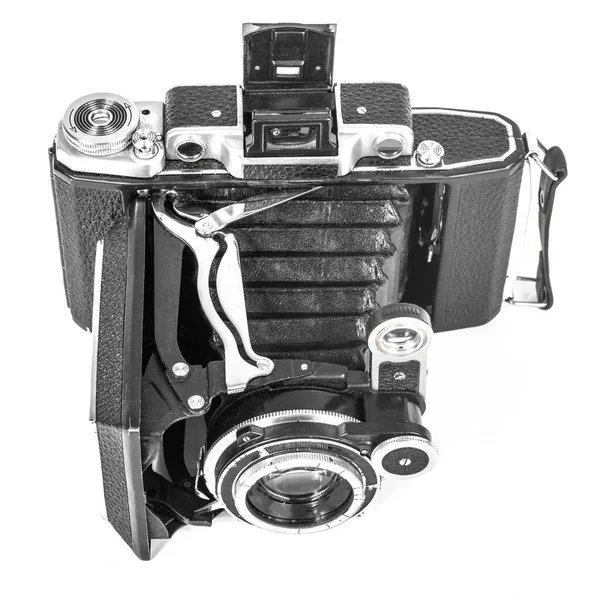 Vintage Κάμερα Ακορντεόν Λευκό Φόντο — Φωτογραφία Αρχείου