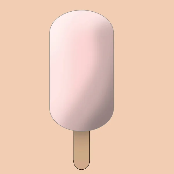 White Popsicle Ice Cream Wooden Stick Pink Background Illustration — Stock Fotó