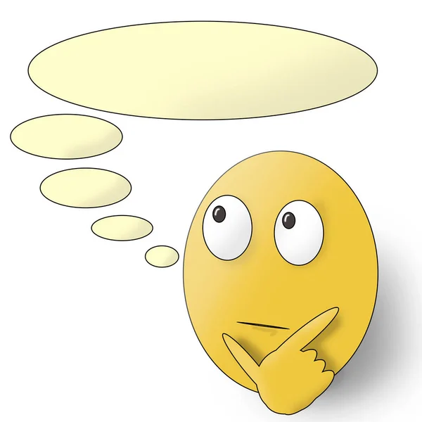 A thinking emoji emoticon smiley face character looking interested with hand on chin smiley face