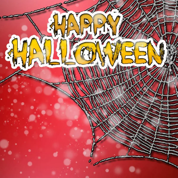 landscape halloween background with cobwebs and inscription with red color illustration for postcard