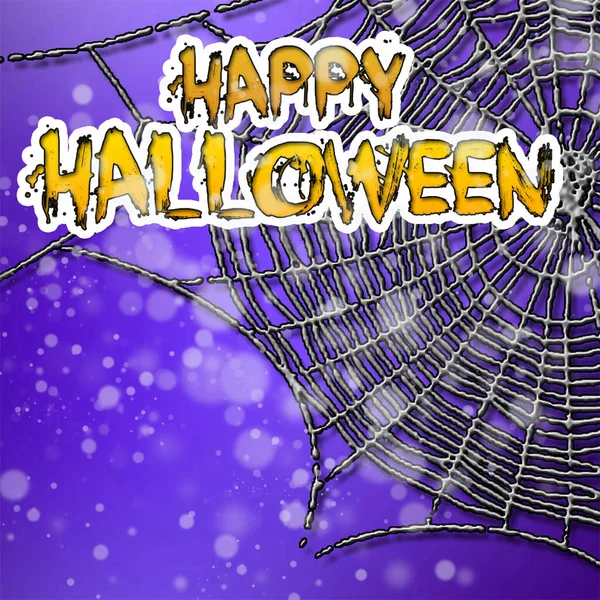Halloween Greeting Card Angry Spiders Net Black Brush Lettering Blue — Stockfoto
