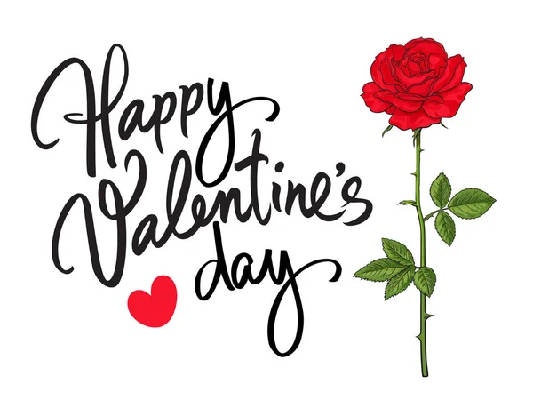 Feliz Día San Valentín Escrito Mano Texto Caligráfico Negro Con — Vector de stock