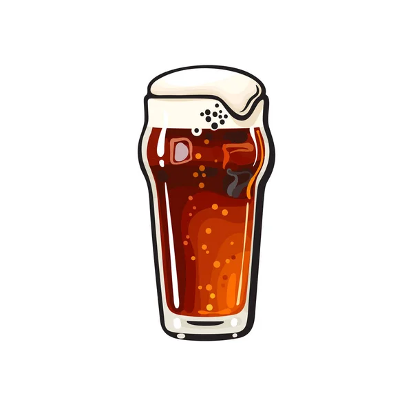 Vaso Cerveza Pinta Nónica Ilustración Vectorial Dibujada Mano Aislada Sobre — Vector de stock