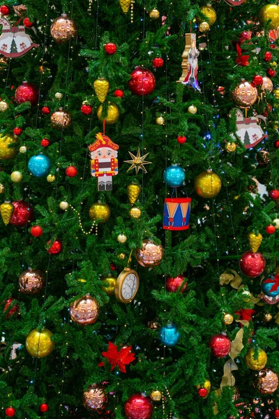 Decoraciones Navideñas Para Árbol Navidad Fondo Vacaciones — Foto de Stock