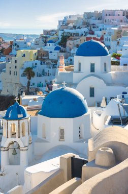 Oia, Santorini, Cyclades Adaları, Yunanistan 'da Günbatımı
