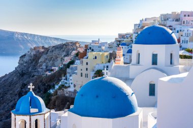 Oia, Santorini, Cyclades Adaları, Yunanistan 'da Günbatımı