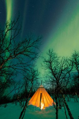 Kuzey Işıkları, Aurora Borealis Abisko, İsveç Laponya üzerinde.