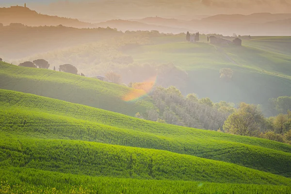 Orcia Valle, paisaje ondulado verde en Toscana, Italia —  Fotos de Stock