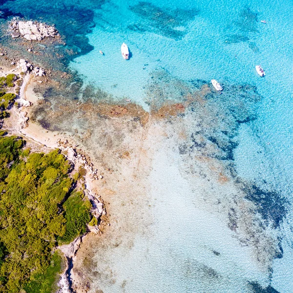Güney Korsika, turkuaz deniz ve yukarıdan yeşil manzara. Fransa