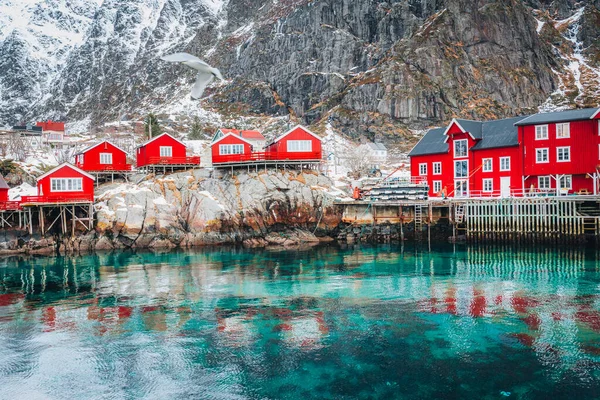 Landsbyen Heter Lofoten Snø Kystlinje – stockfoto
