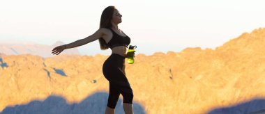 Spor giyimli genç, zayıf, atletik bir kız bir takım egzersizler yapıyor. Fitness ve sağlıklı yaşam tarzı.