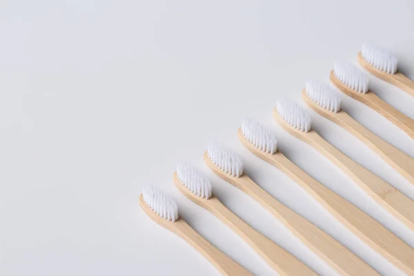 Ensemble Brosses Dents Bambou Bois Écologiques Sauver Planète Aucun Concept — Photo