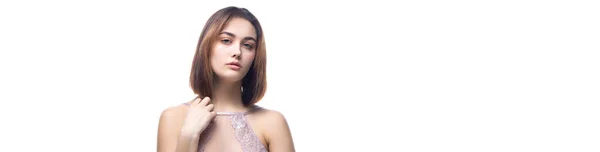 Vacker Sexig Dam Elegant Naken Kroppskostym Mode Skönhet Porträtt Mode — Stockfoto