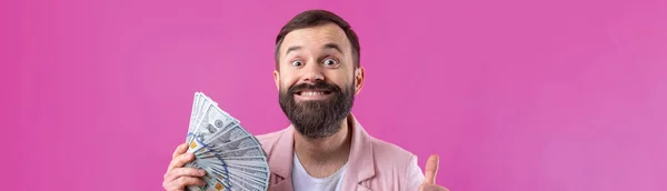 Portrait Jeune Homme Affaires Heureux Avec Une Barbe Vêtue Une — Photo