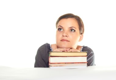 çekici kız ellerini koy kitap ve s arıyor