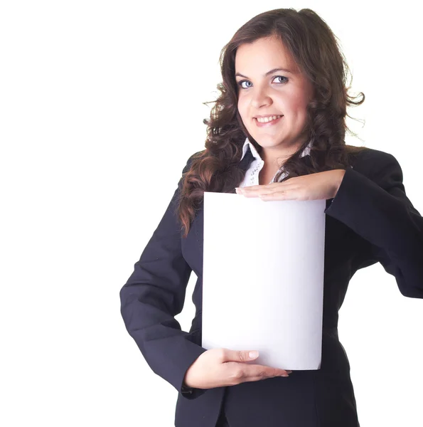 Geschäftsfrau mit einem Plakat — Stockfoto