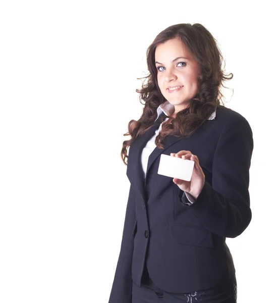 Business woman with a poster — Stock Photo, Image