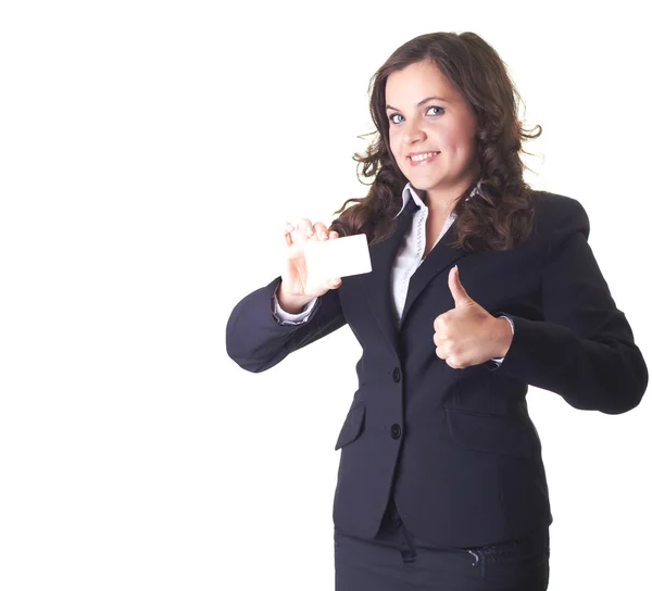 Mulher de negócios com um cartaz — Fotografia de Stock