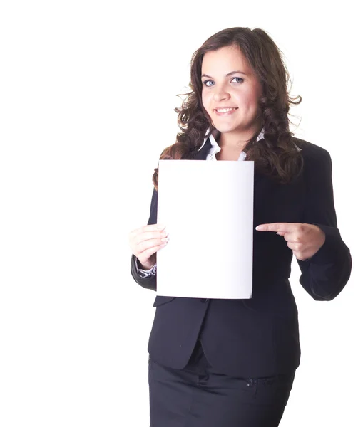 Mujer de negocios con un cartel — Foto de Stock