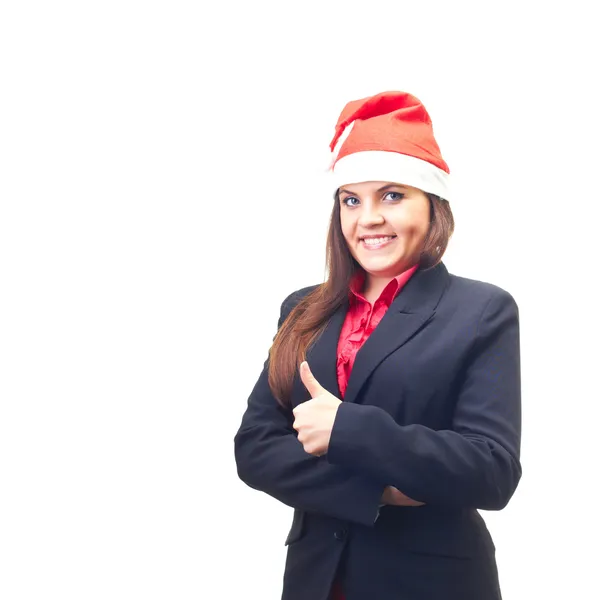 Attractive smiling young woman in a black business suit and a Ch — Stock Photo, Image