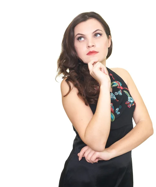 Atractiva joven en camisa negra en pensamiento . —  Fotos de Stock