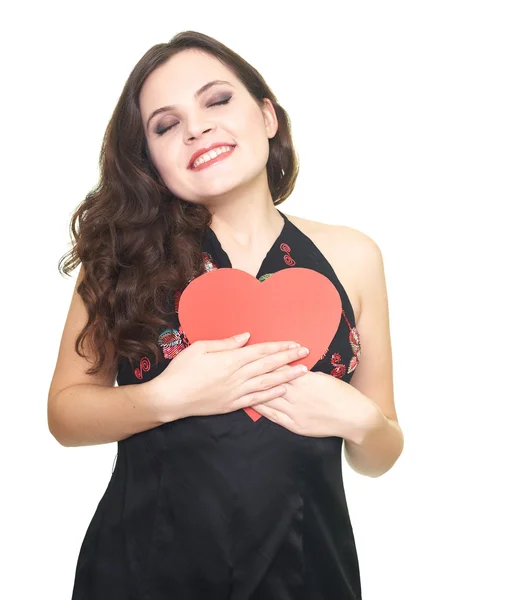 Portrait of attractive young woman in a black shirt with closed — Stock Photo, Image