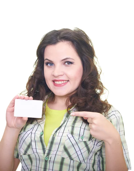 Jovem sorrindo atraente em uma camisa xadrez segurando em h — Fotografia de Stock